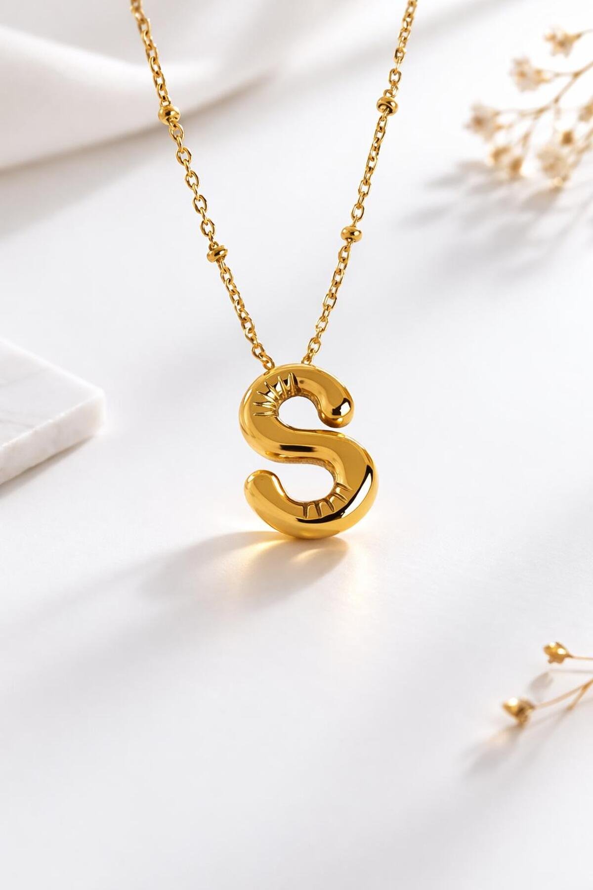 S HARFLİ BALON MODEL ÇELİK KOLYE