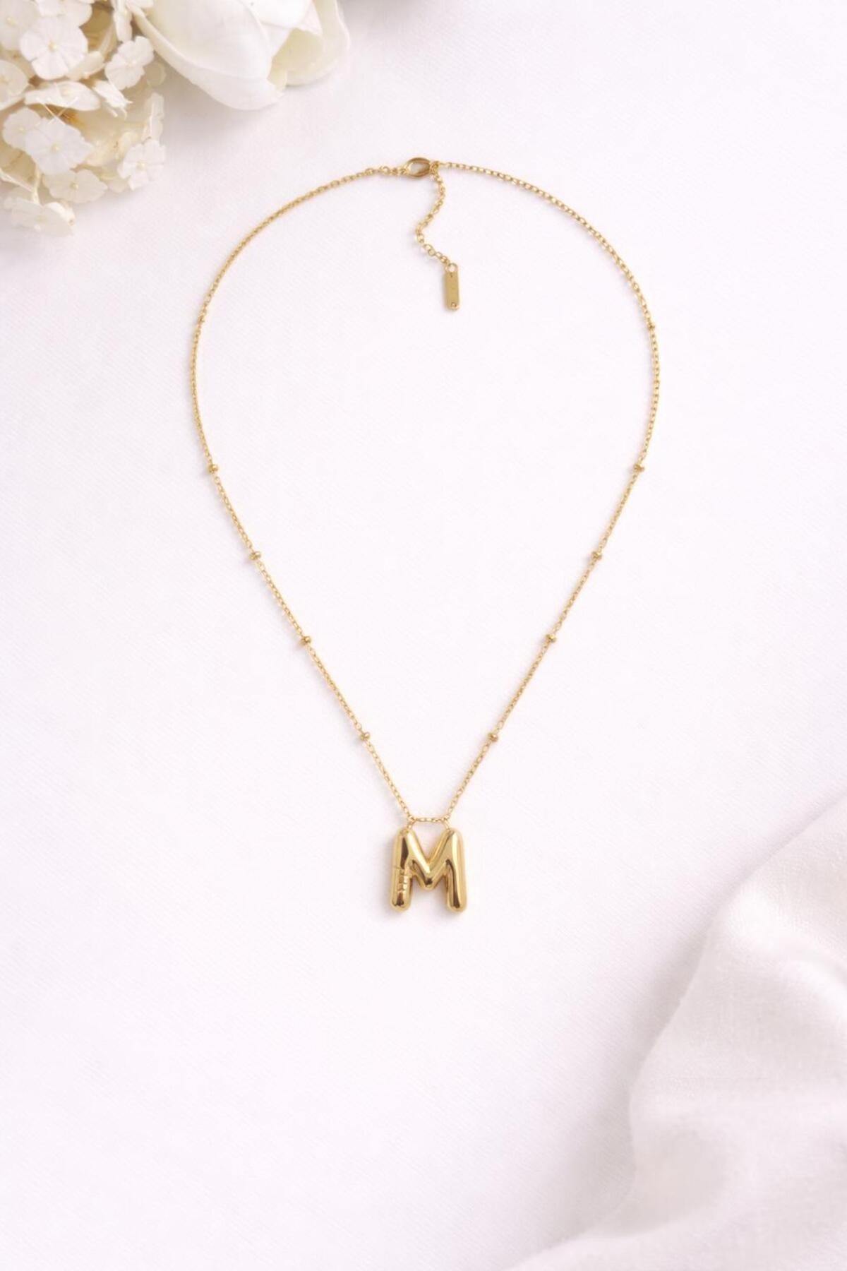 M HARFLİ BALON MODEL ÇELİK KOLYE