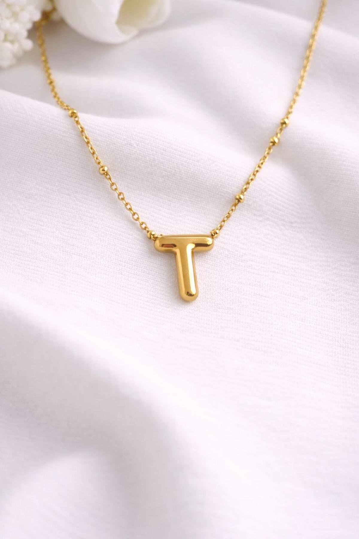 T HARFLİ BALON MODEL ÇELİK KOLYE