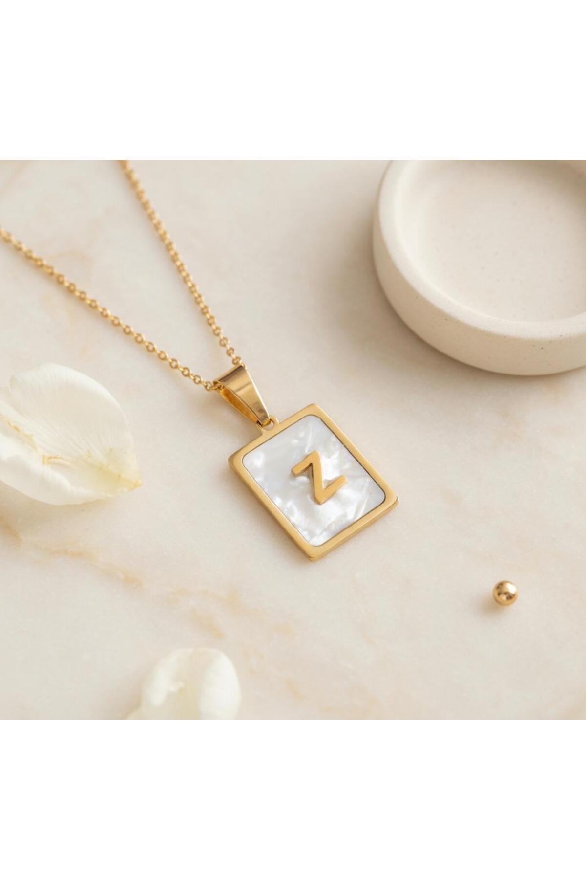 Çelik sedefli Z harfli kolye