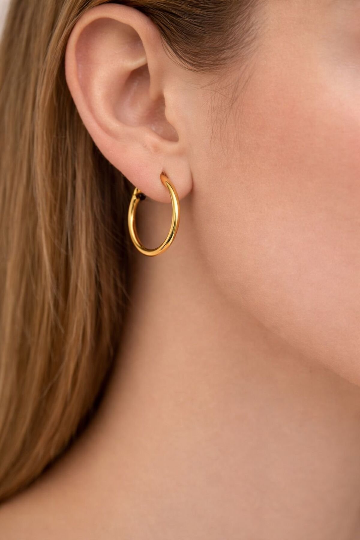 Gold Çelik Halka Küpe – Kararmaz