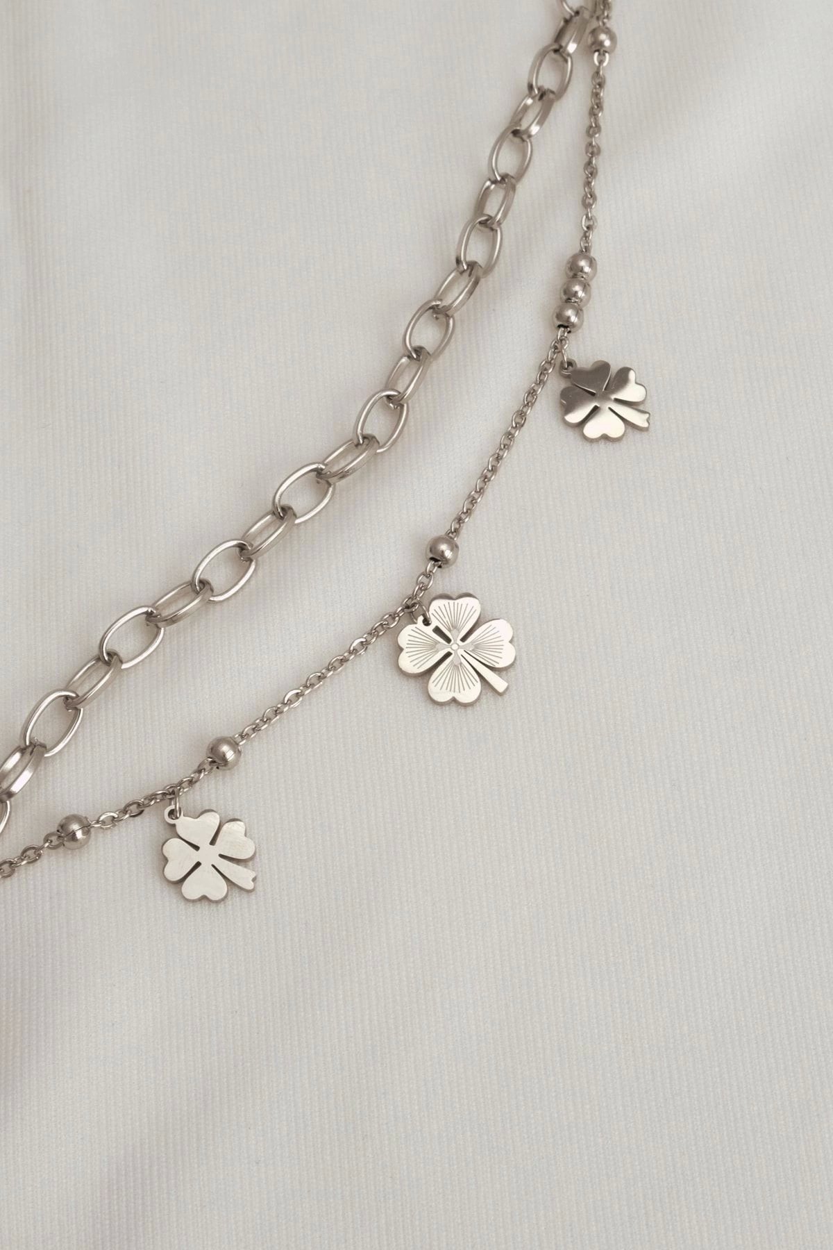 Steel Two Row Clover Steel Bracelet