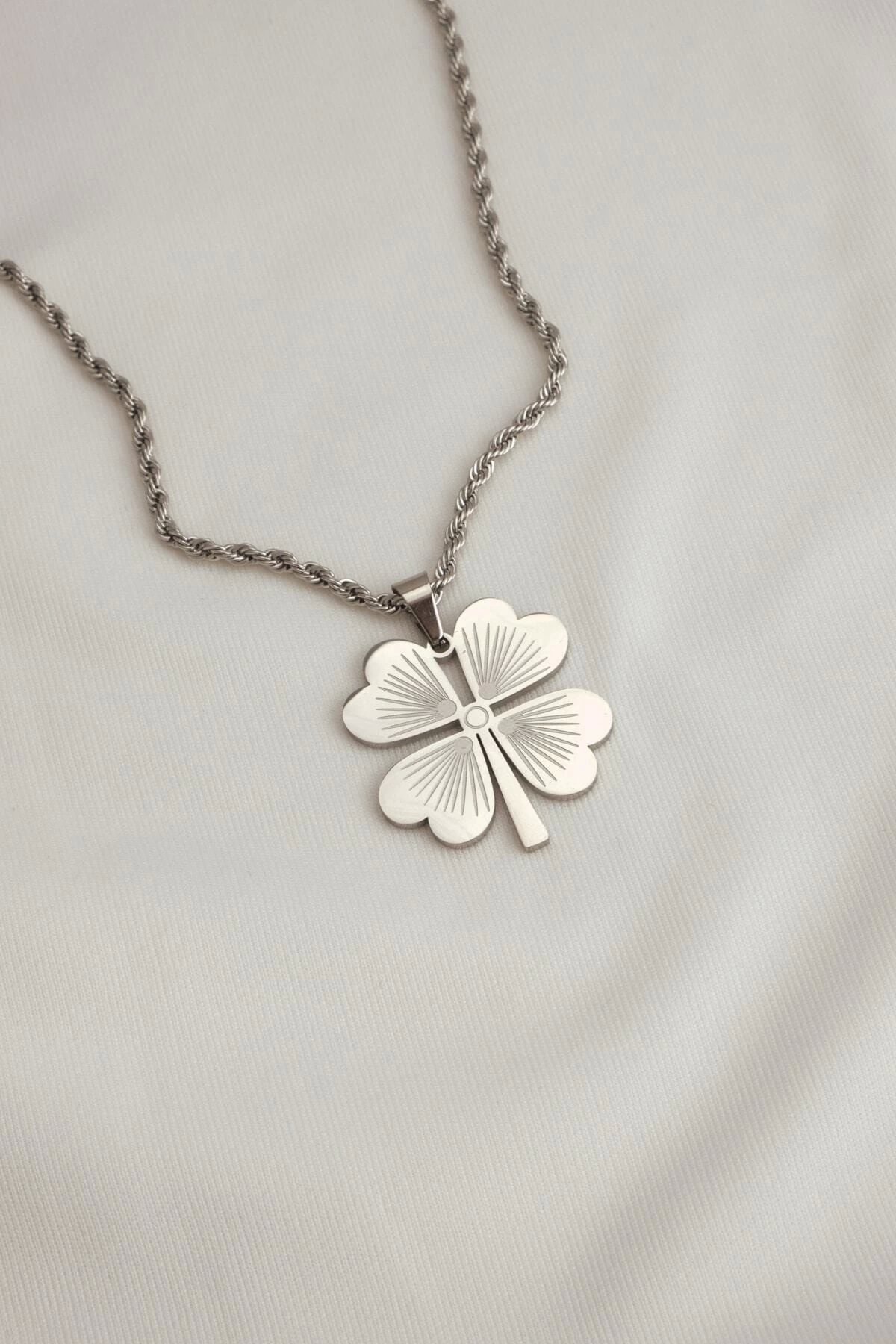 Large Clover Silver Color Steel Necklace