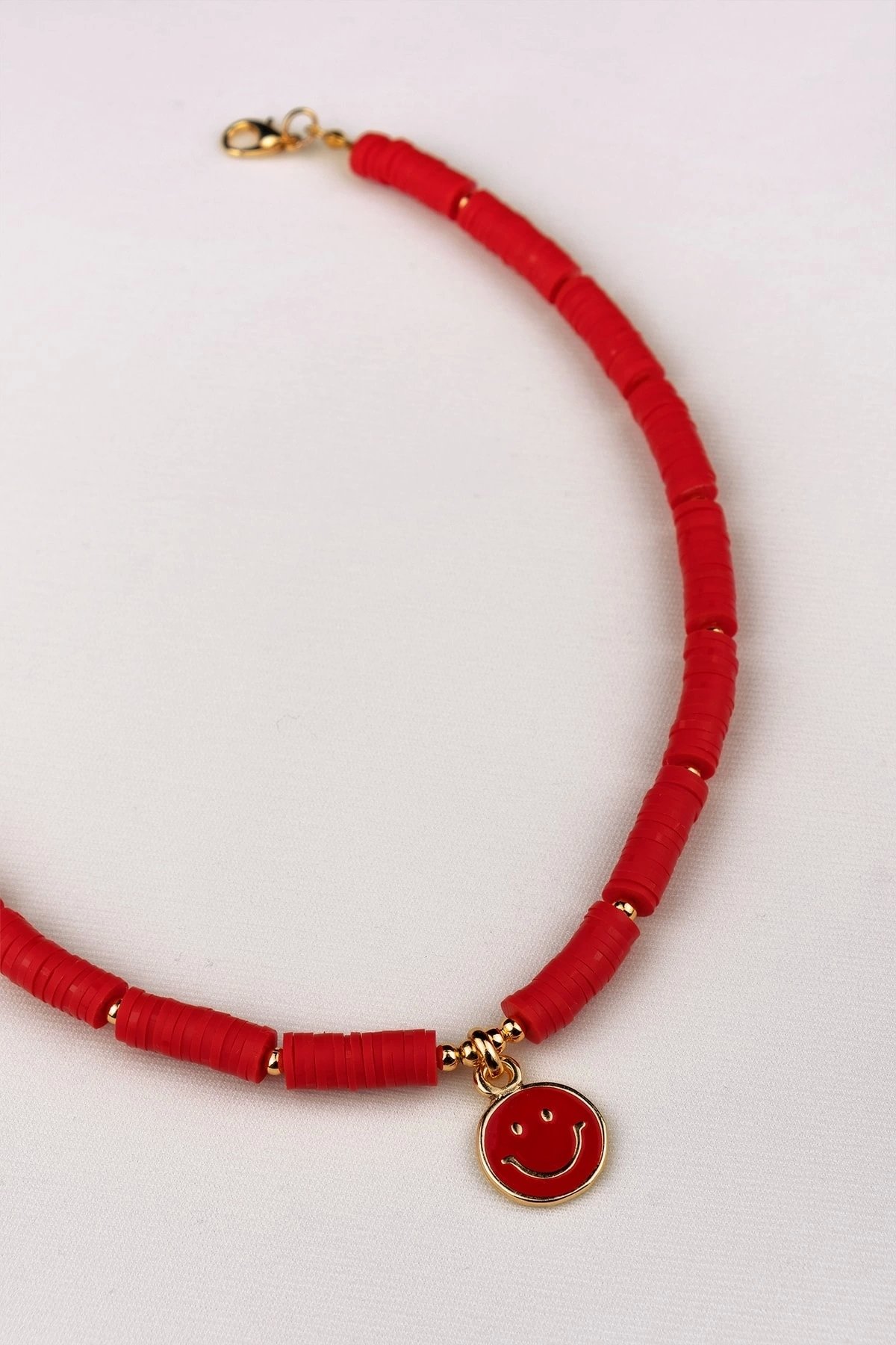 Red Smiling Face Fimo Necklace