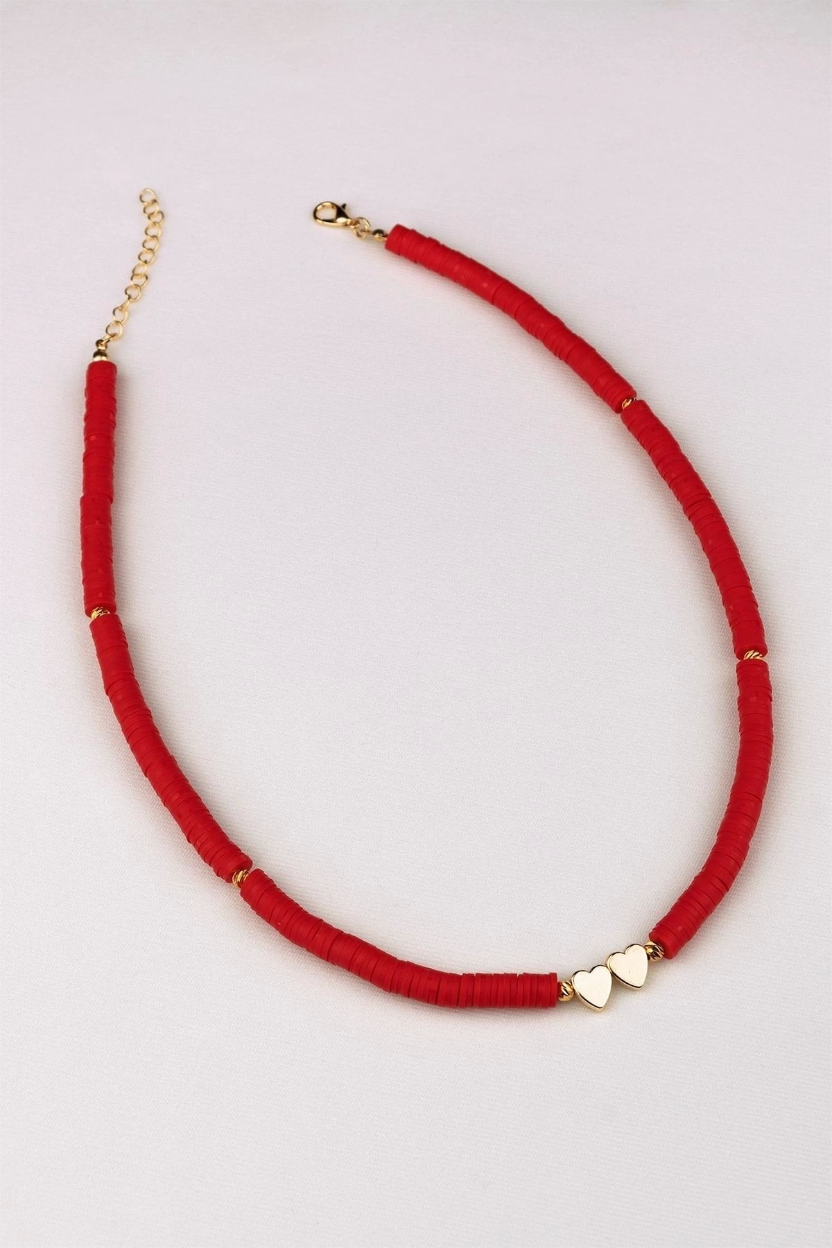 Red Heart Detail Fimo Necklace