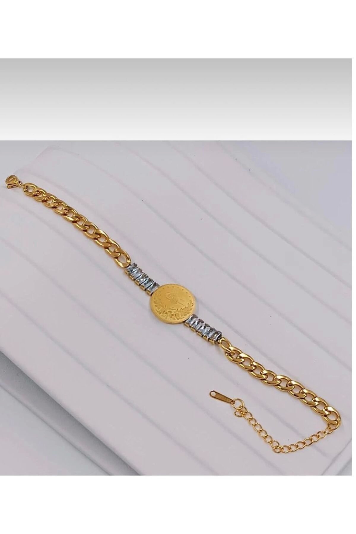 Çelik Gold Baget Taşlı Tuğra Bileklik