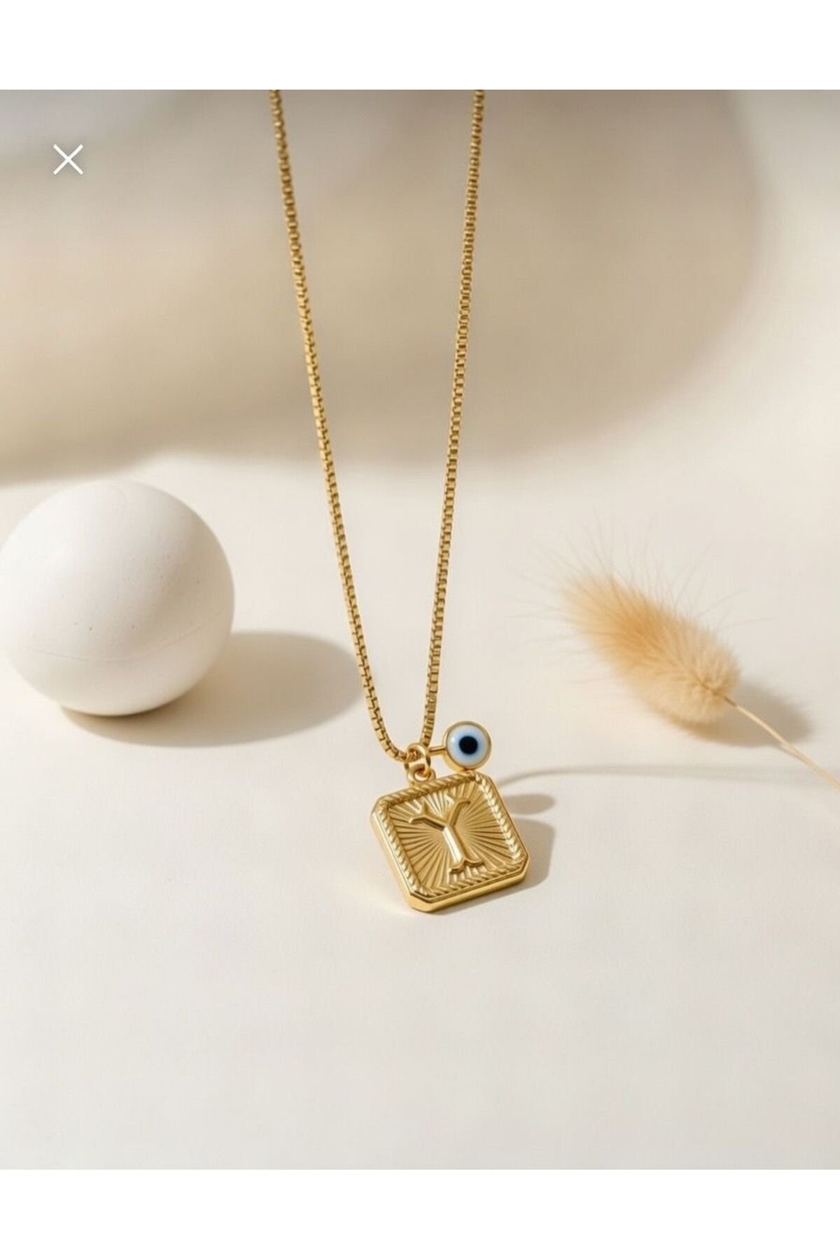 Çelik Nazar Boncuklu Vintage Y Harf Kolye