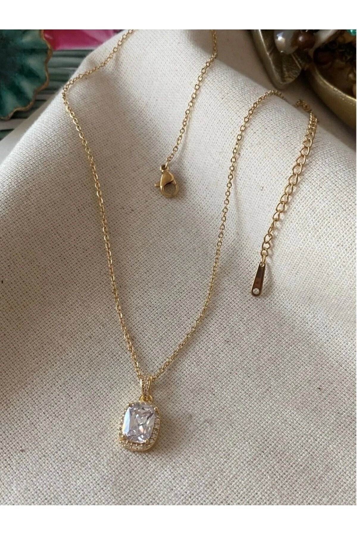 Necklace with Steel Square Stone