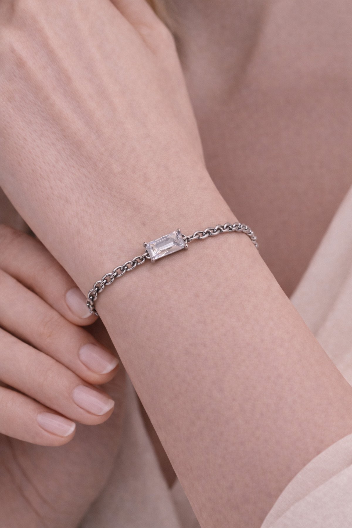 Baget Taşlı Çelik Bileklik