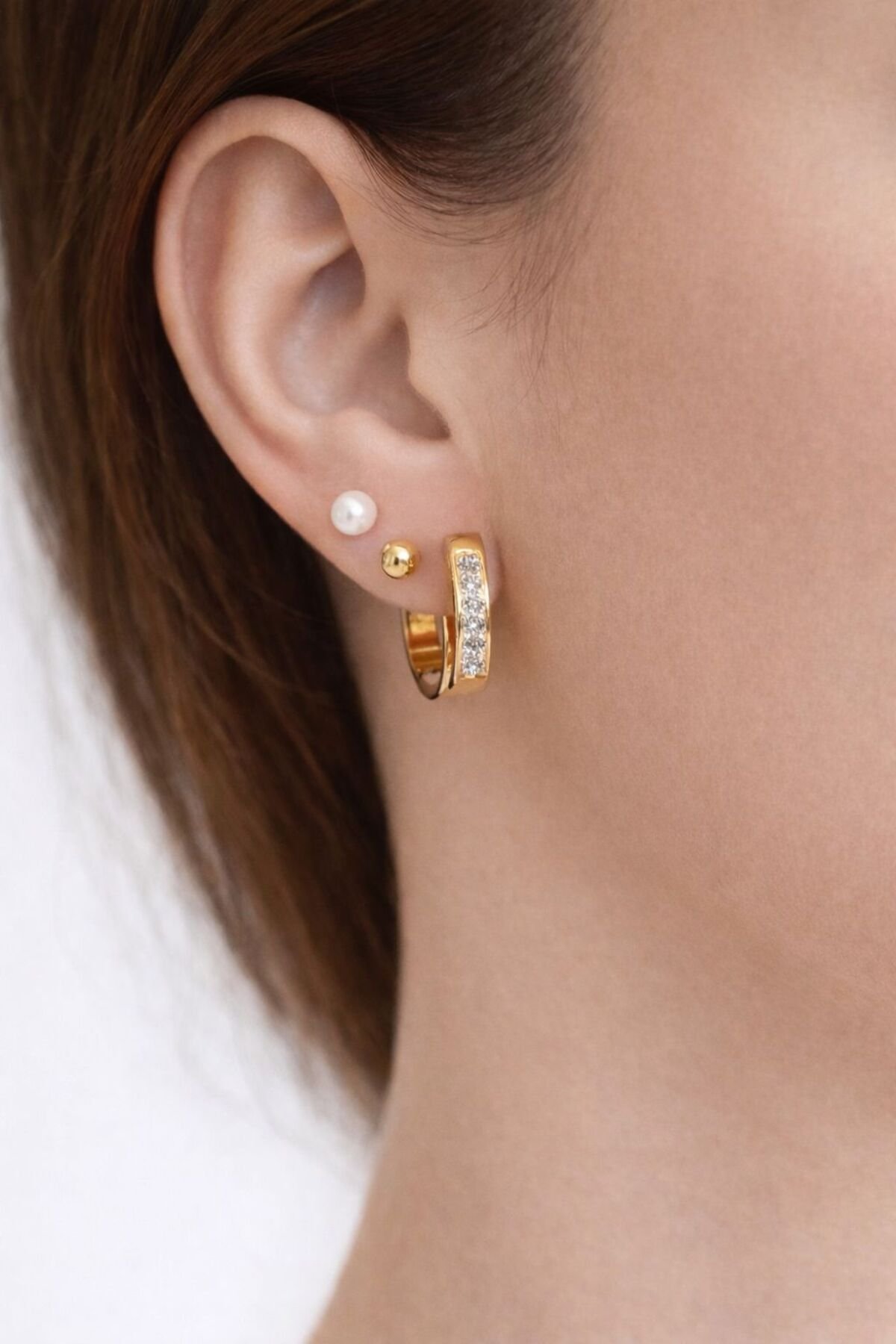 İncili 6'lı Çelik Küpe