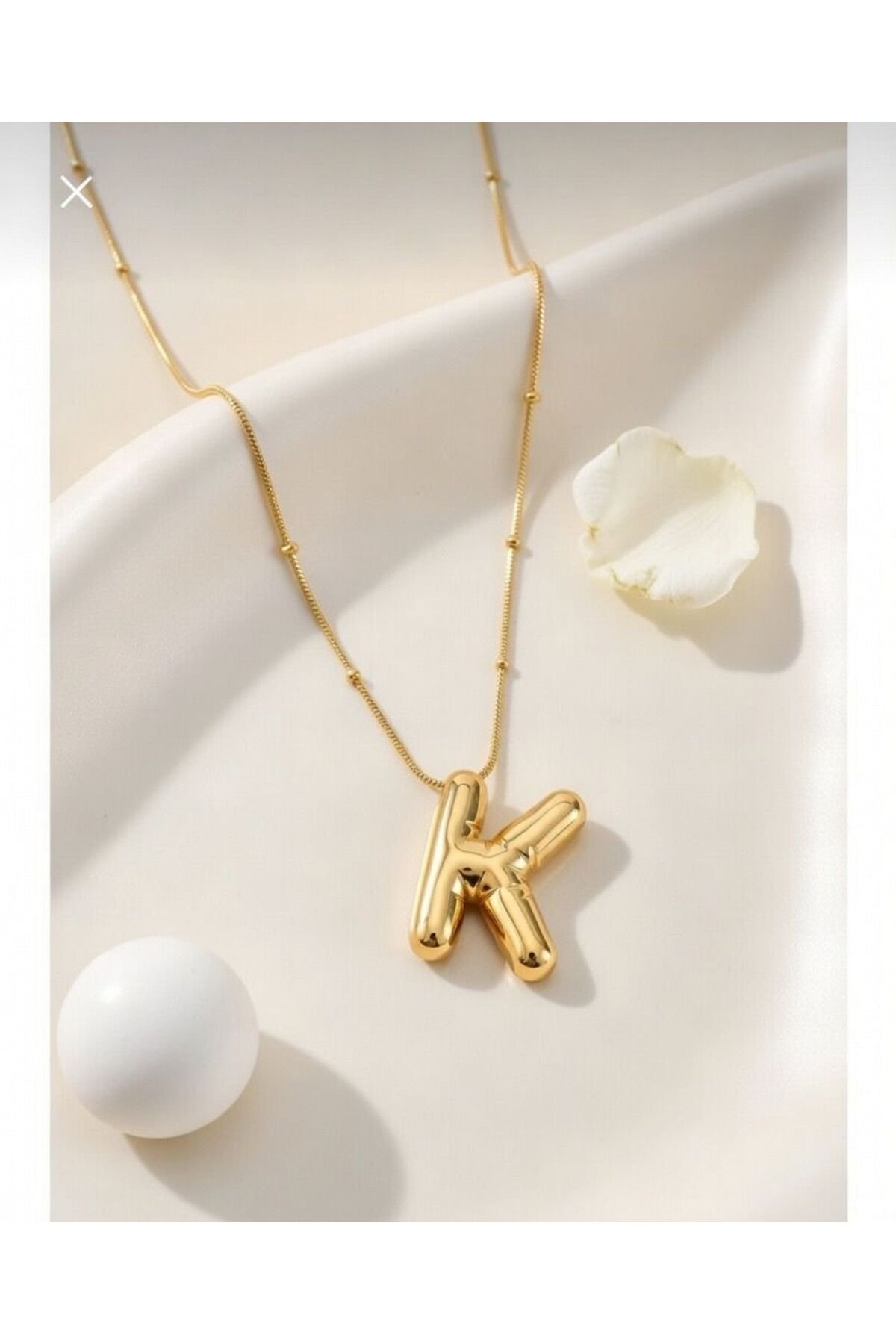 Çelik Zincirli K Harfli Gold Renk Bubble Kolye