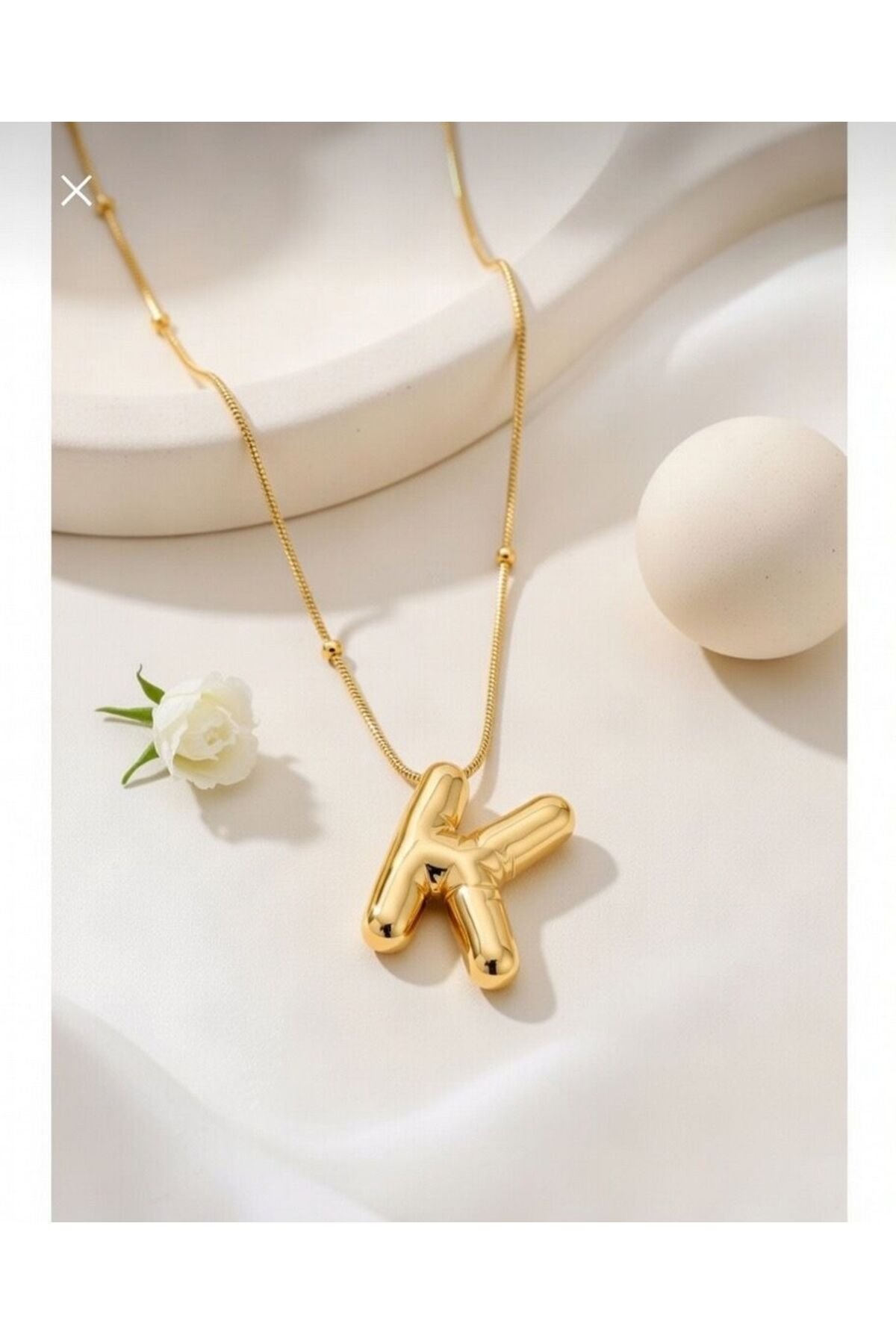 Çelik Zincirli K Harfli Gold Renk Bubble Kolye