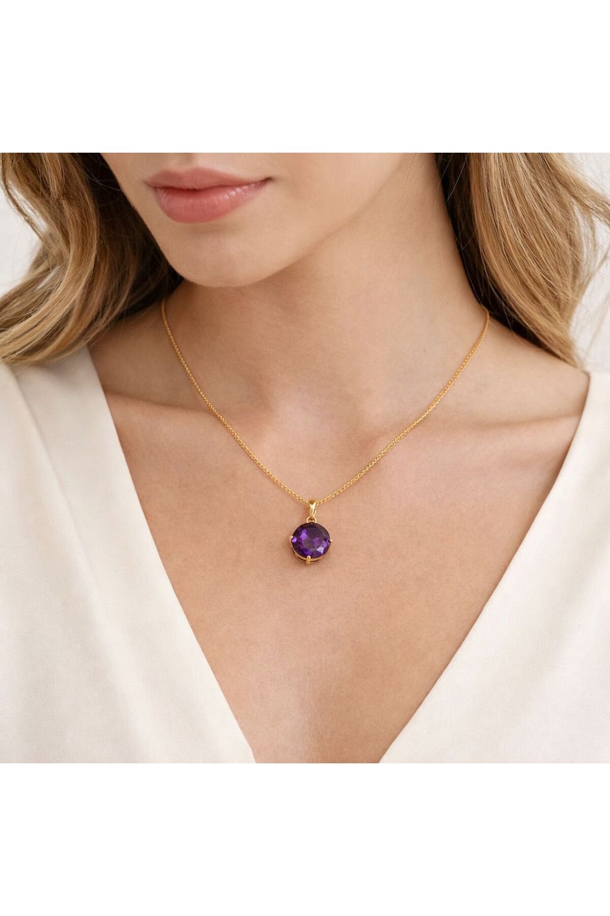 OVAL MOR TAŞLI KOLYE