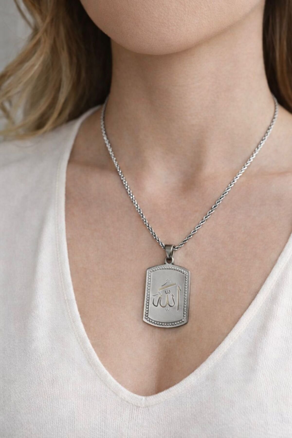 ALLAH YAZILI ÇELİK KOLYE