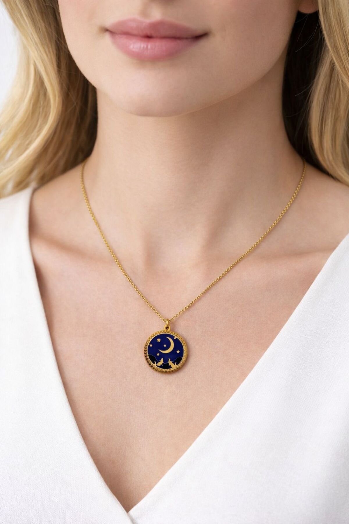 AY YILDIZLI ÇELİK KOLYE