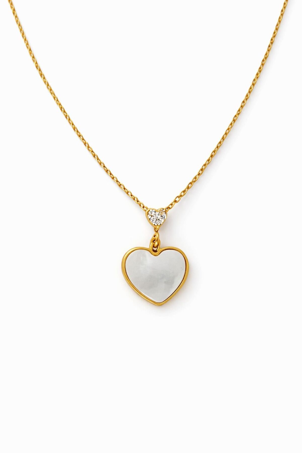 SEDEF TAŞLI KALP ÇELİK KOLYE