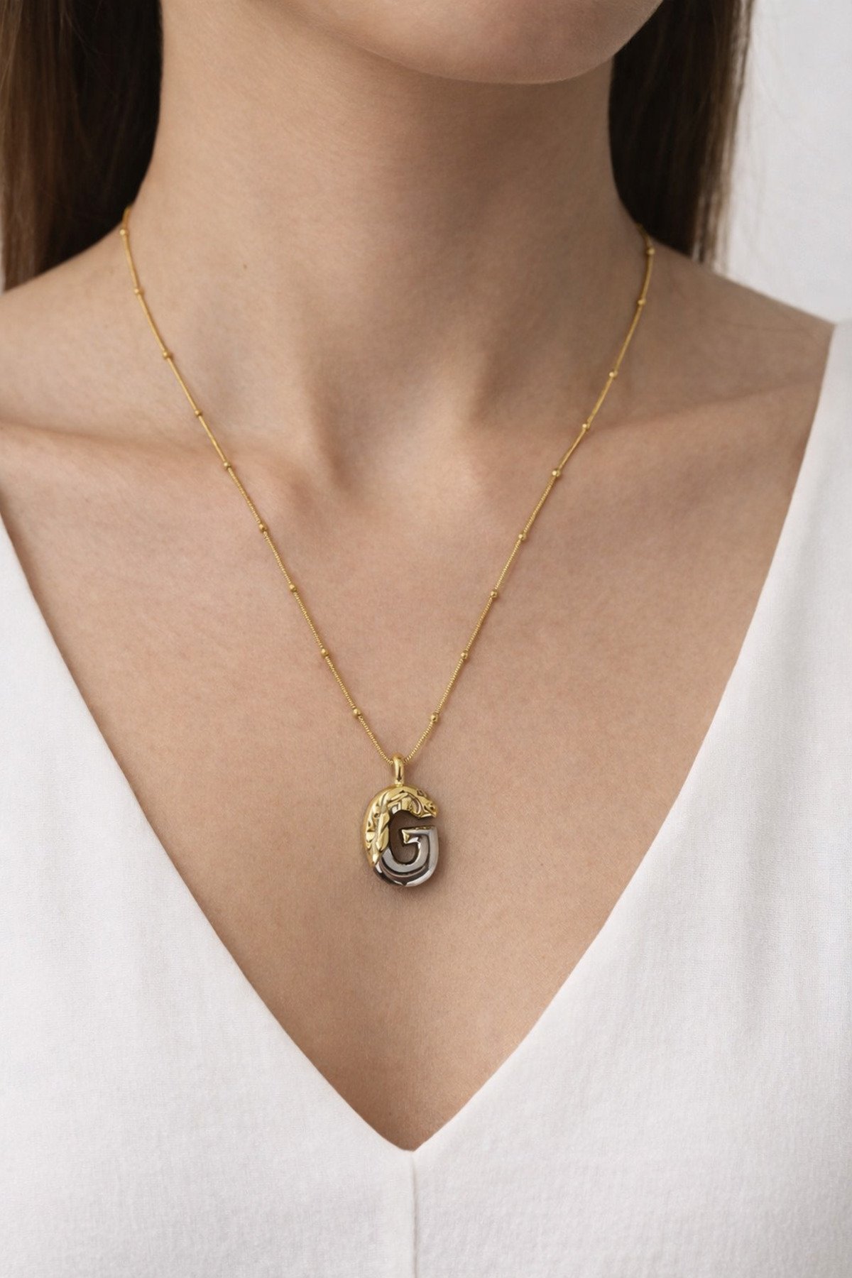 ÇİFT RENKLİ G HARFLİ ÇELİK KOLYE