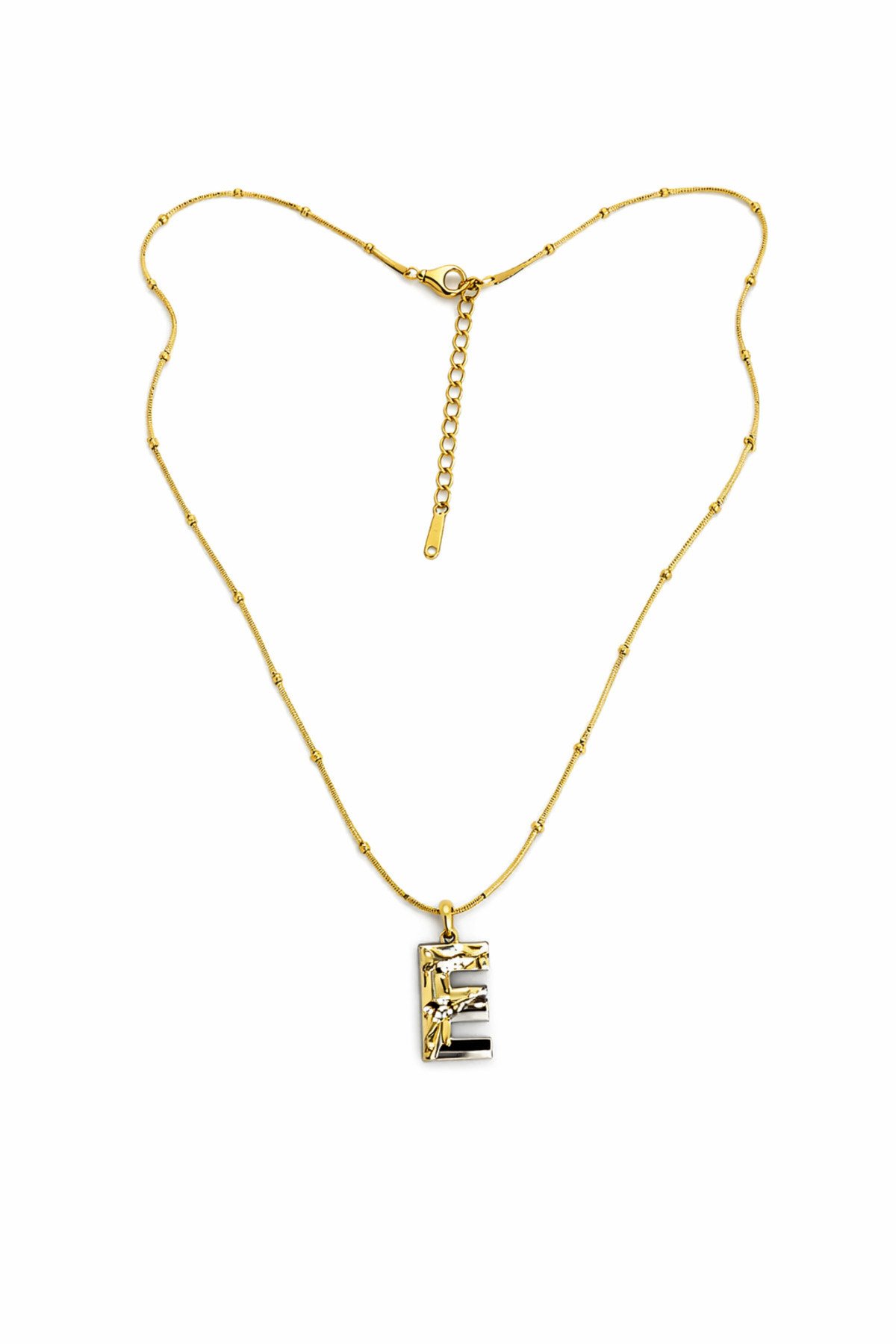 ÇİFT RENKLİ E HARFLİ ÇELİK KOLYE