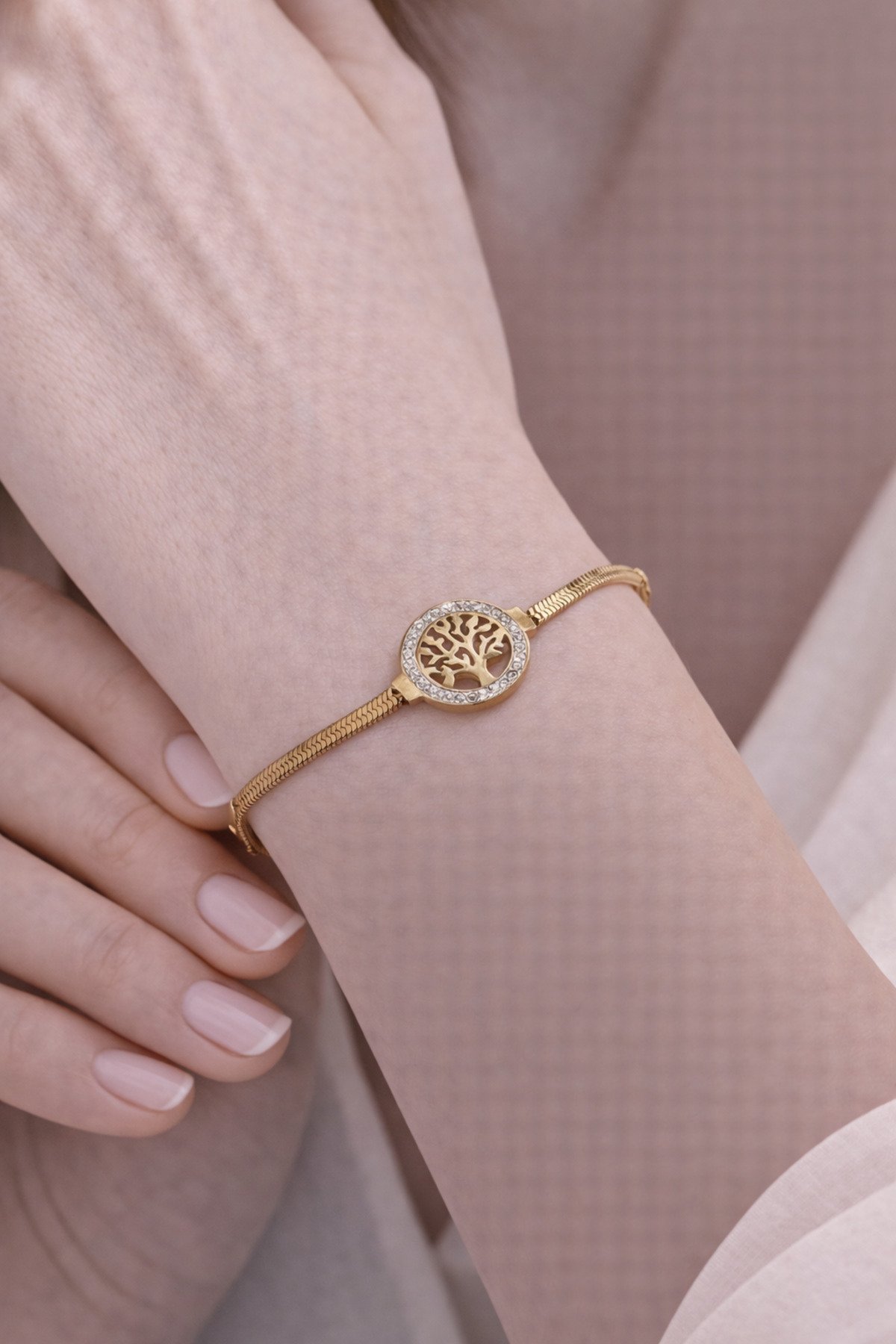 Life Tree Patterned Steel Bracelet