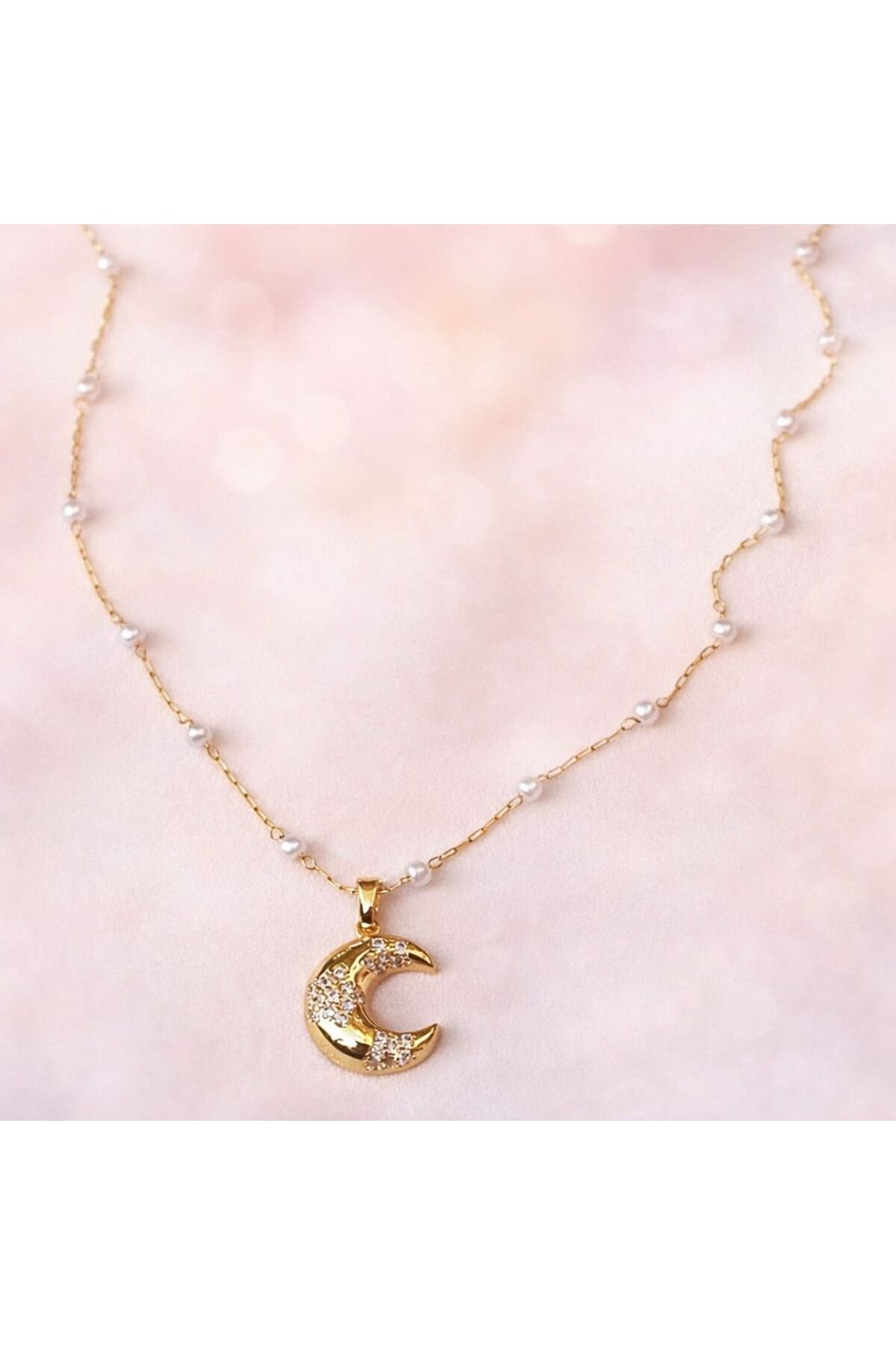 Ultra Premium İnci Tasarım Uç Detaylı Çelik Kolye