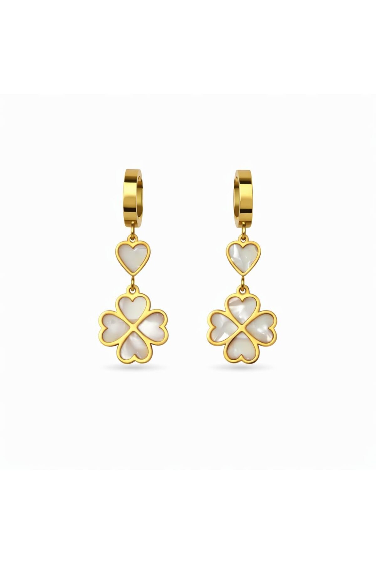 Kalp Yonca Çelik Küpe Kadın