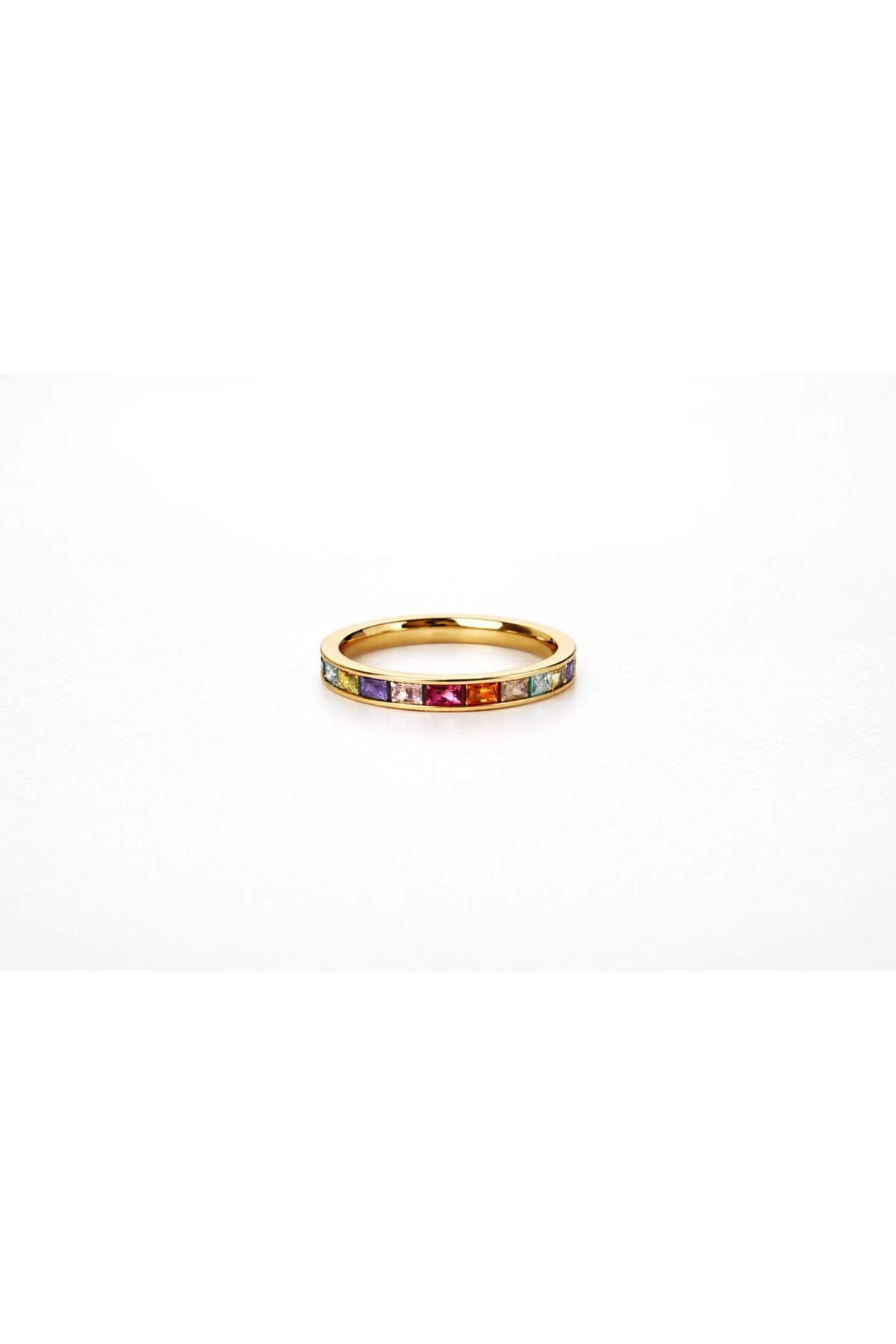 Renkli Taşlı Çelik Yüzük Kadın