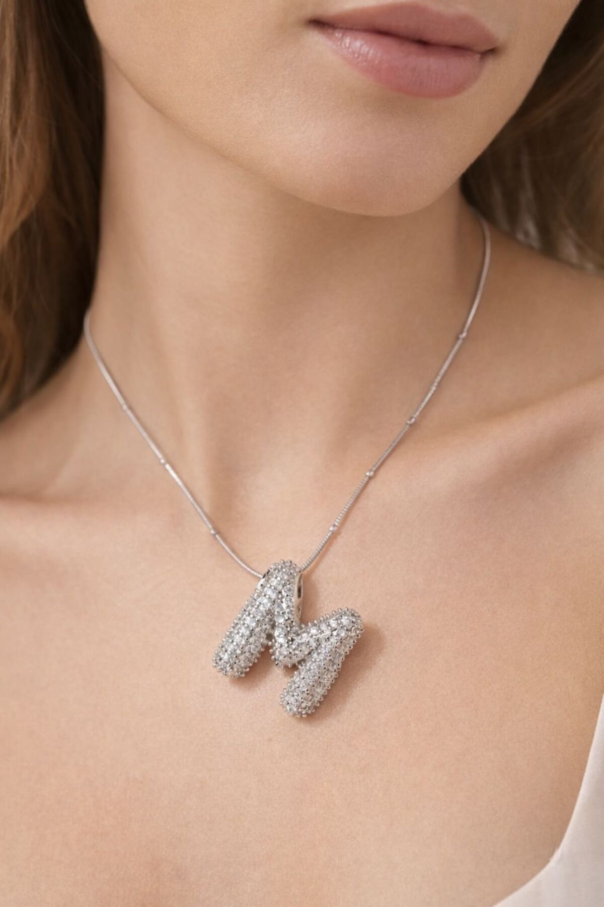 Çelik Zincirli Zirkon Taşlı K Harfli Gold Renk Bubble Kolye