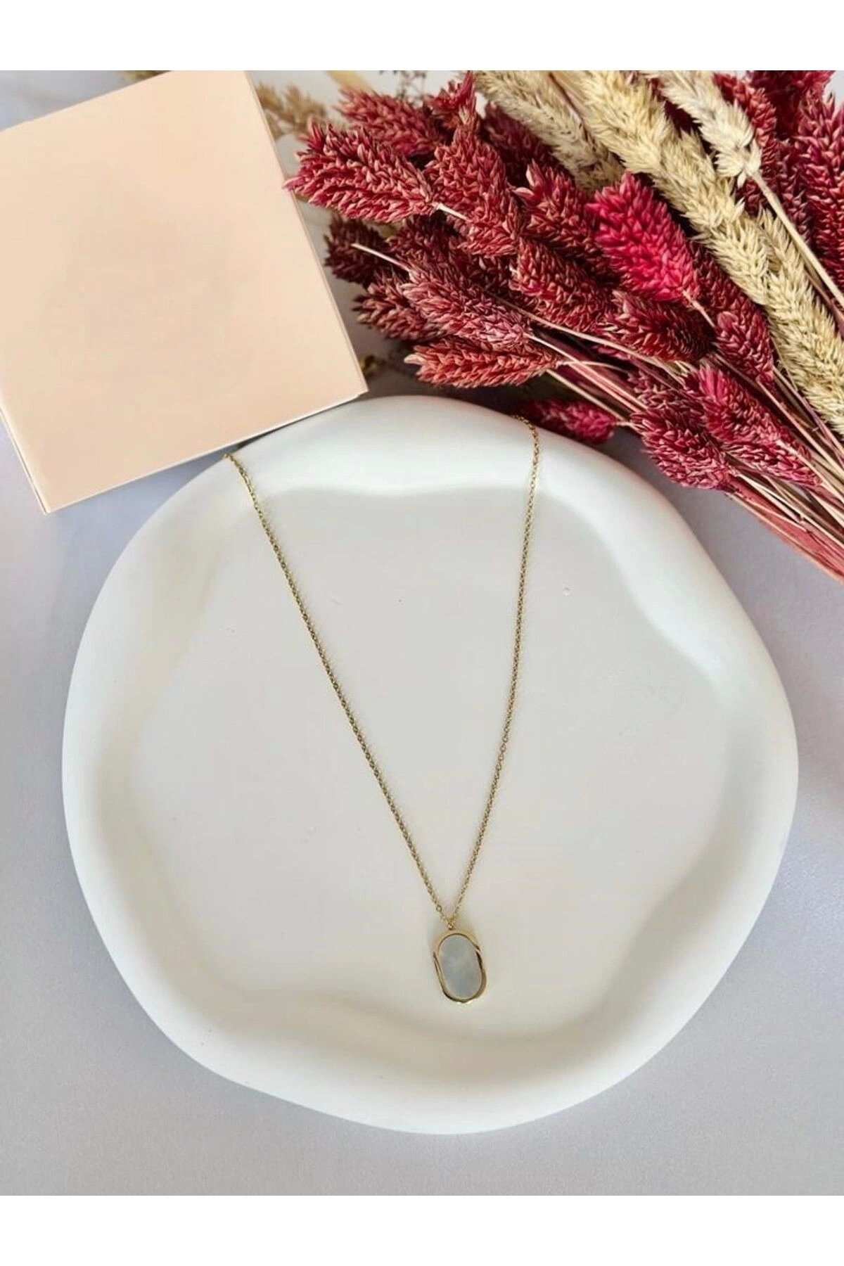 Gold Çelik Sedef Uçlu Pure Kolye