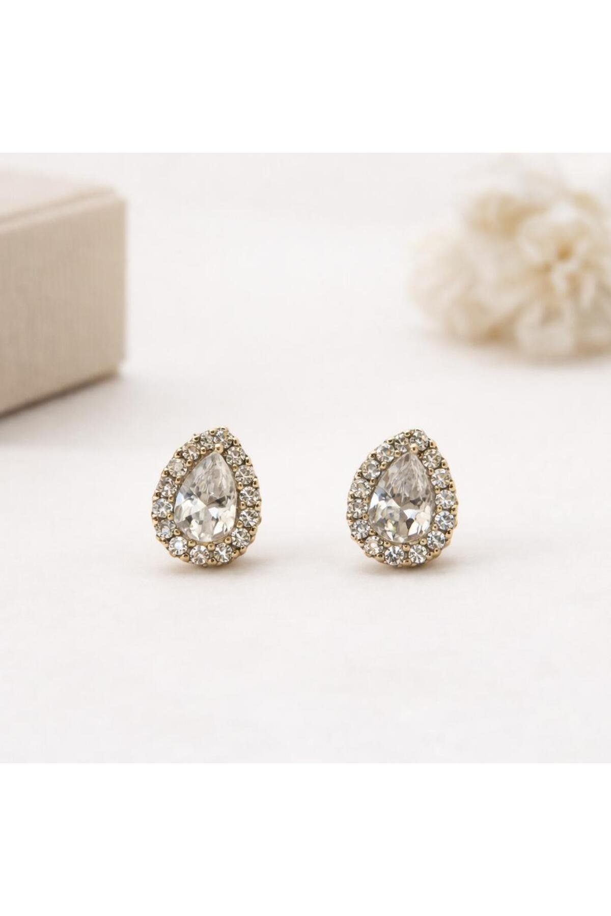 Mini Damla Zirkon Taşlı Çelik Küpe – Rose Gold